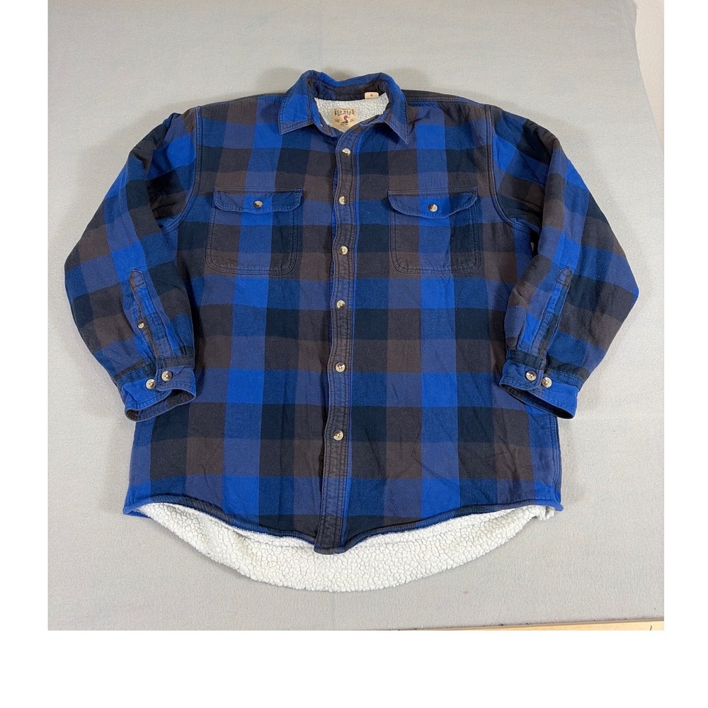 RedHead Men Blue Black Plaid Sherpa Flannel Shirt Jacket Size Large cottage core